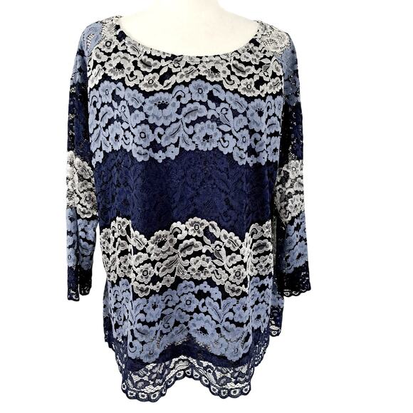Bedford Fair Long Sleeve Lace Overlay Top - Picture 1 of 7